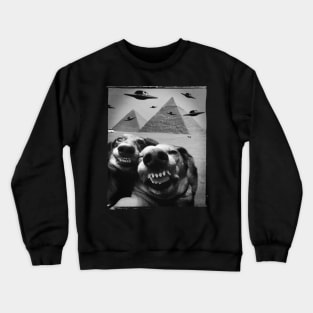 Funny Dog Selfie Alien UFO Invasion Pyramid Egypt Giza Meme Crewneck Sweatshirt